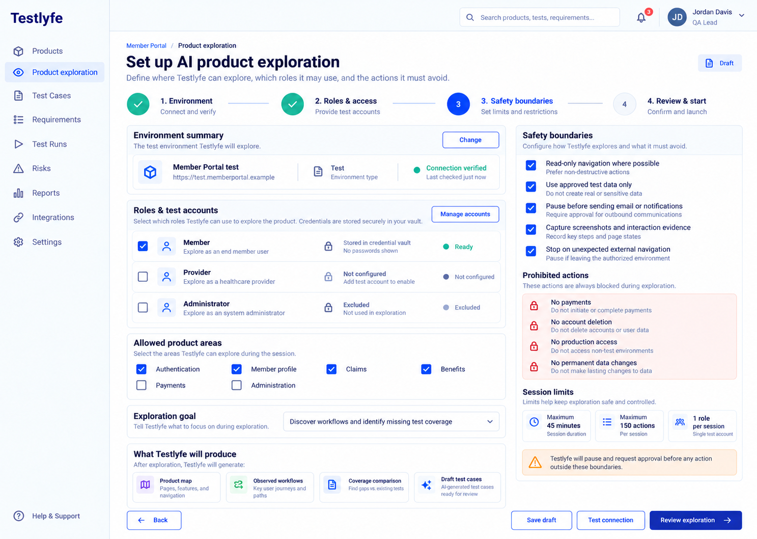Planned setup screen for bounded AI product exploration